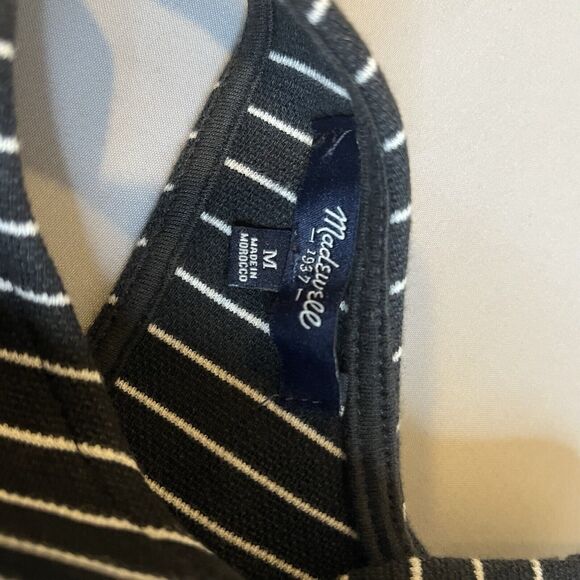 Madewell Pierside Sz M Sleeveless Striped Black & White Knit Mini Dress Pockets - Picture 10 of 11